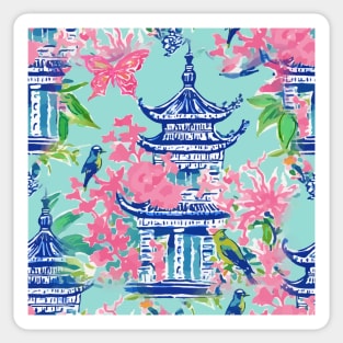 Preppy bubble gum pink and turquoise chinoiserie garden Sticker